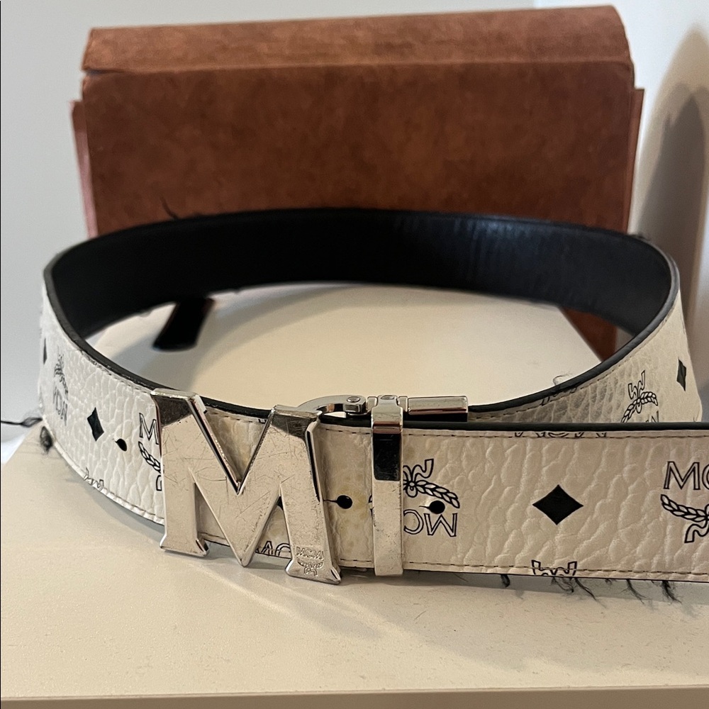 MCM Monogram White and Black Belt Bag